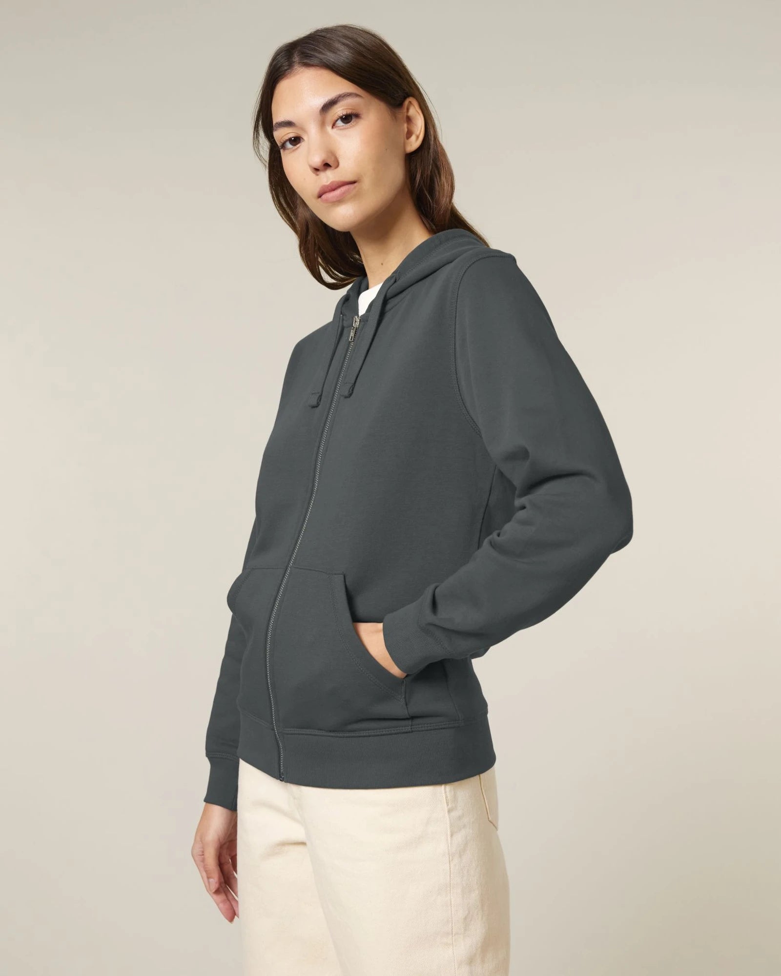 Bluza z kapturem rozpinana unisex Stanley/Stella Mixer z nadrukiem - Antracytowy