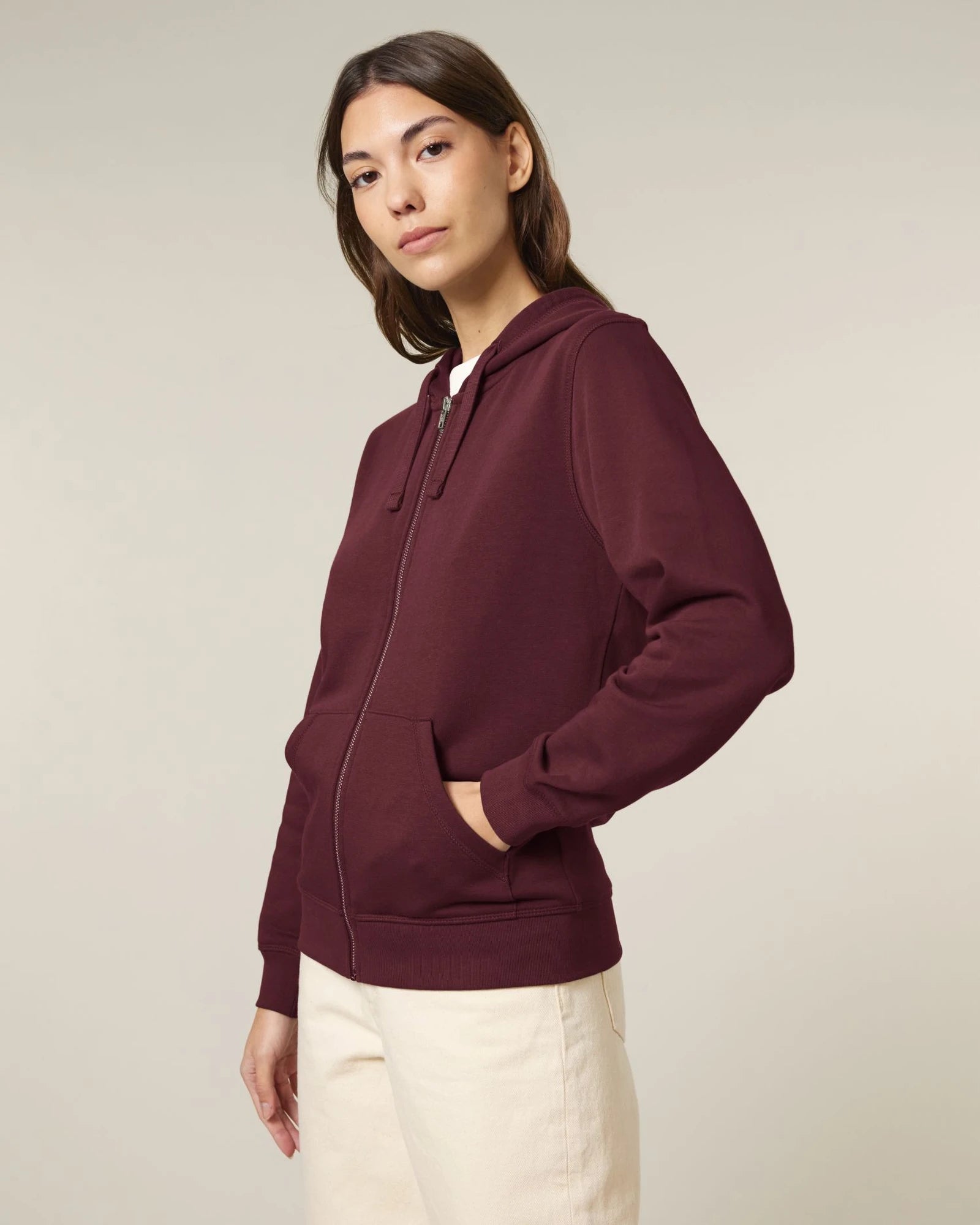 Bluza z kapturem rozpinana unisex Stanley/Stella Mixer z nadrukiem - Bordowy