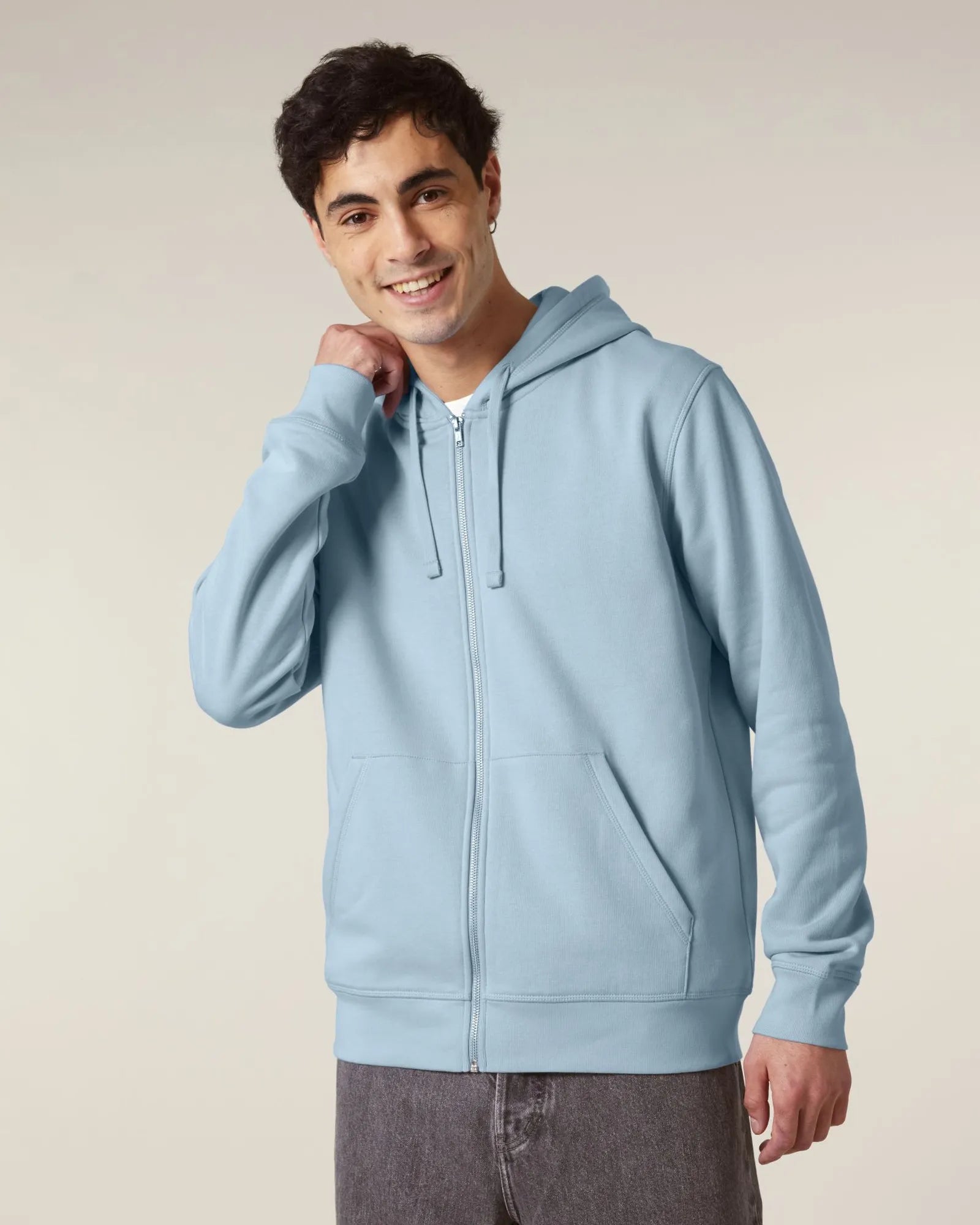 Bluza z kapturem rozpinana unisex Stanley/Stella Mixer z nadrukiem - Błękitny
