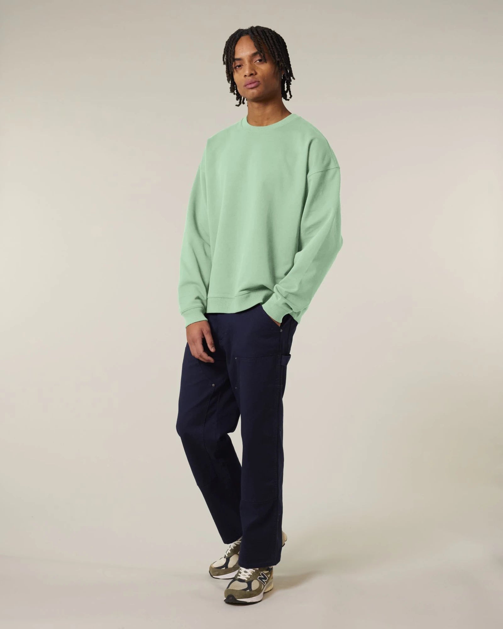 Bluza unisex oversize z bawełny organicznej Stanley/Stella Radder 2.0 z nadrukiem - Mglisty jadeitowy