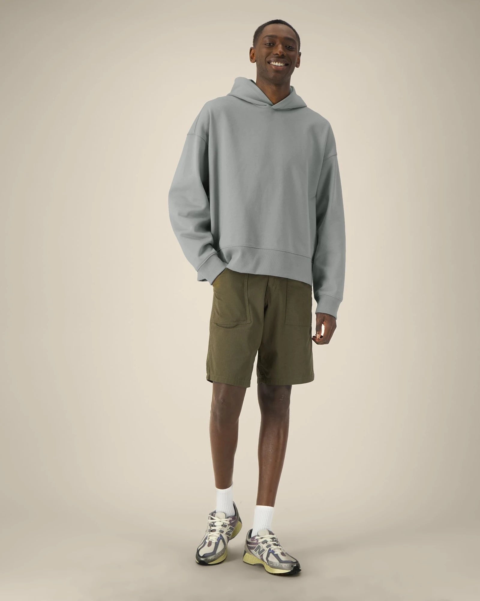 Bluza z kapturem unisex z bawełny z recyklingu Stanley/Stella z nadrukiem - Mglisty szary