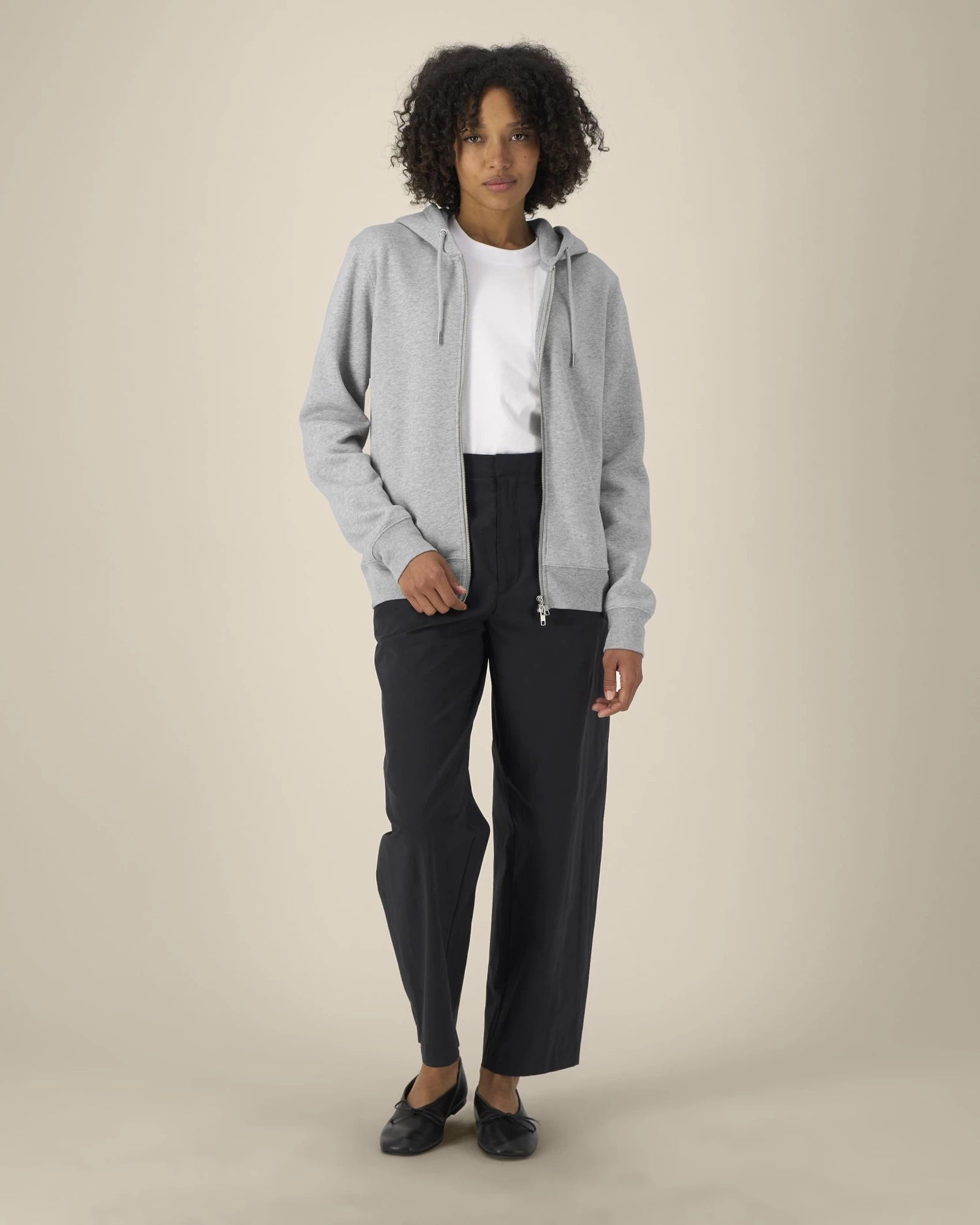 Bluza z kapturem rozpinana z bawełny organicznej Astor z nadrukiem - Szary melanż