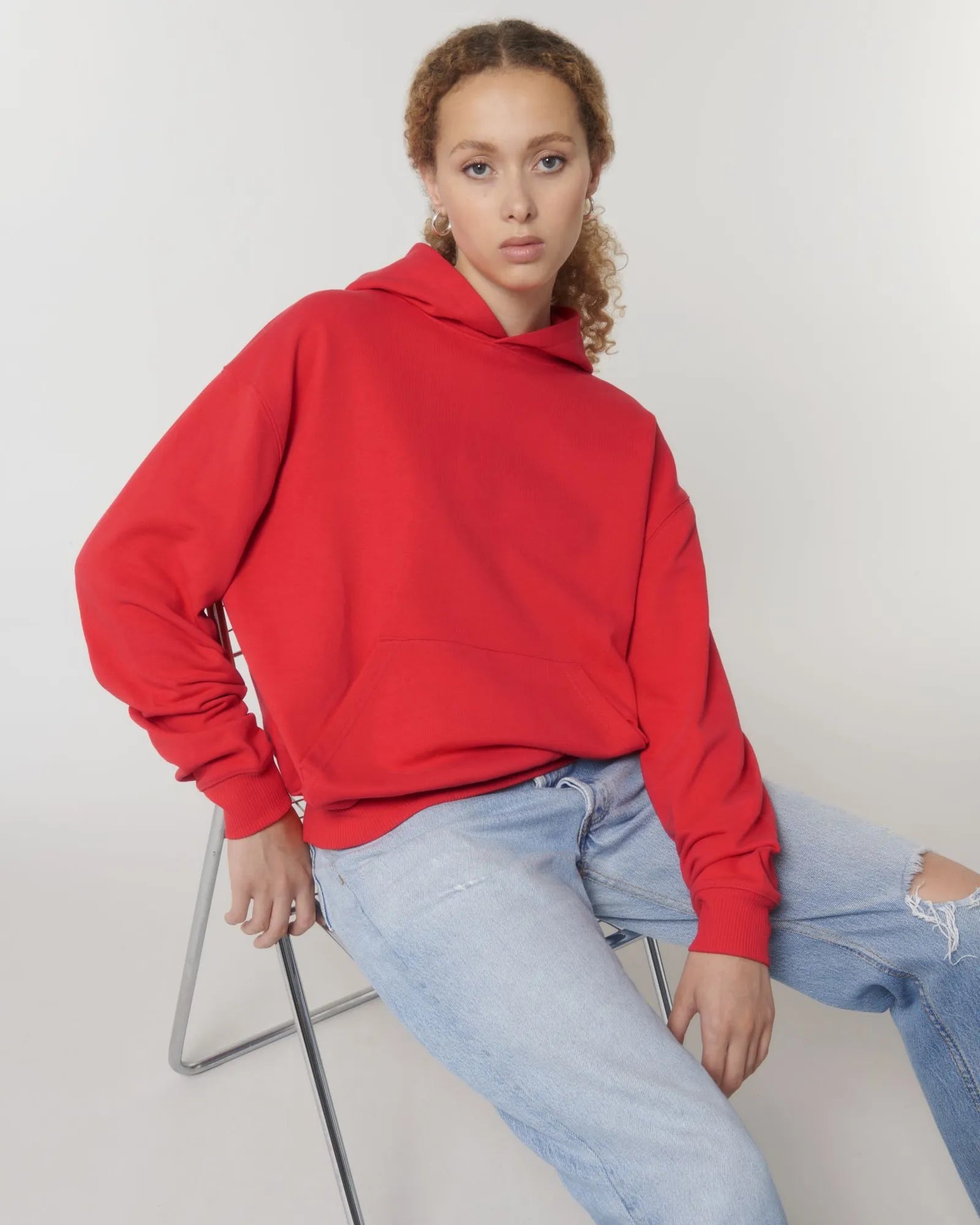 Bluza z kapturem unisex z bawełny organicznej Stanley/Stella Cooper z nadrukiem - Leżak czerwony
