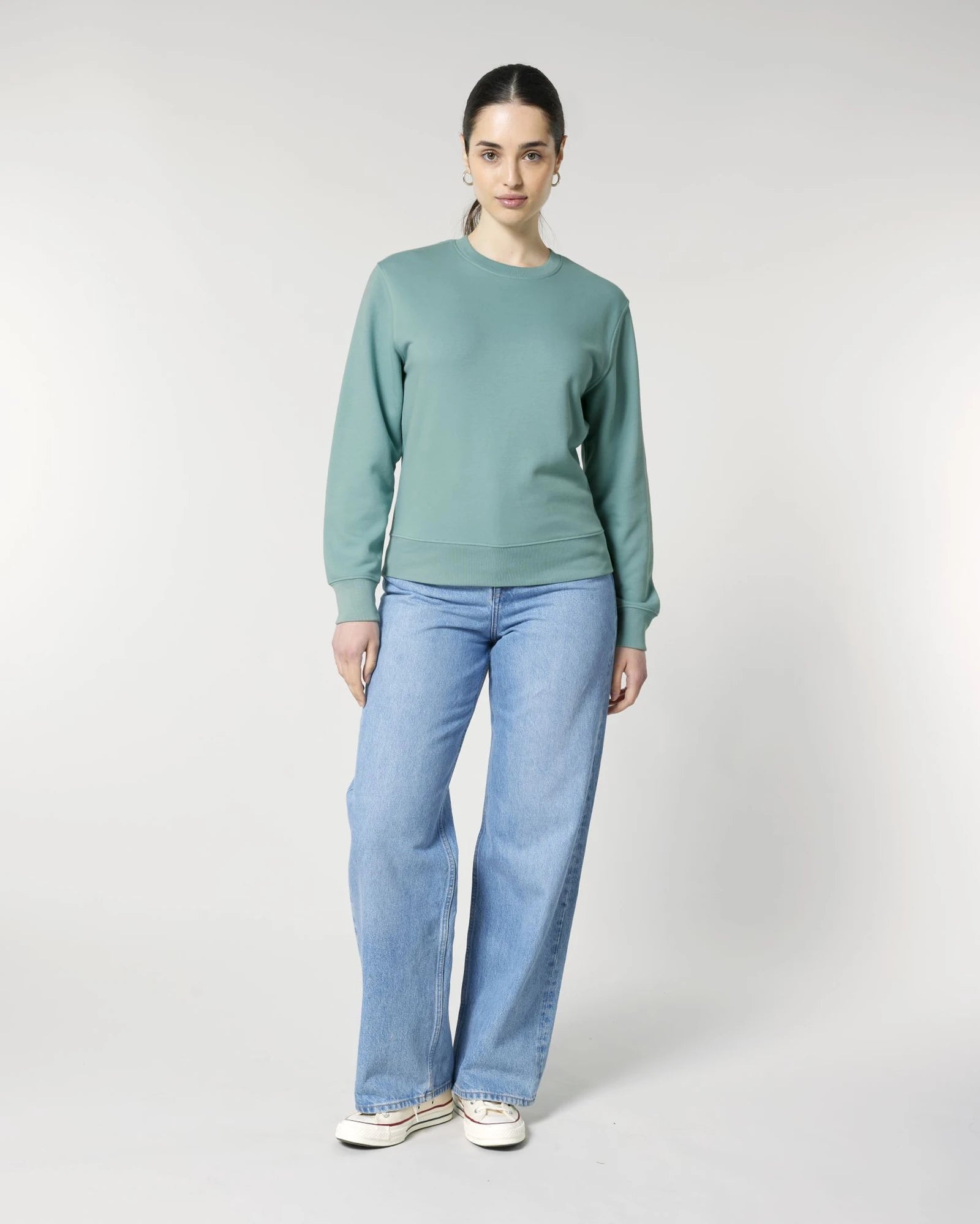 Bluza unisex z bawełny organicznej Stanley/Stella Matcher z nadrukiem - Wzór Monstera w kolorze morskiej zieleni