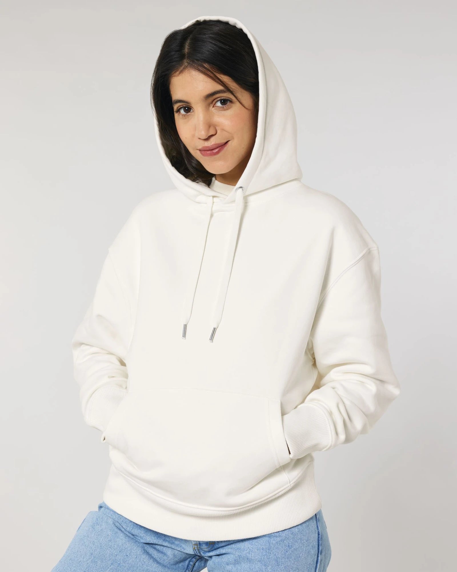 Bluza z kapturem unisex z bawełny organicznej Slammer z nadrukiem - Złamana biel