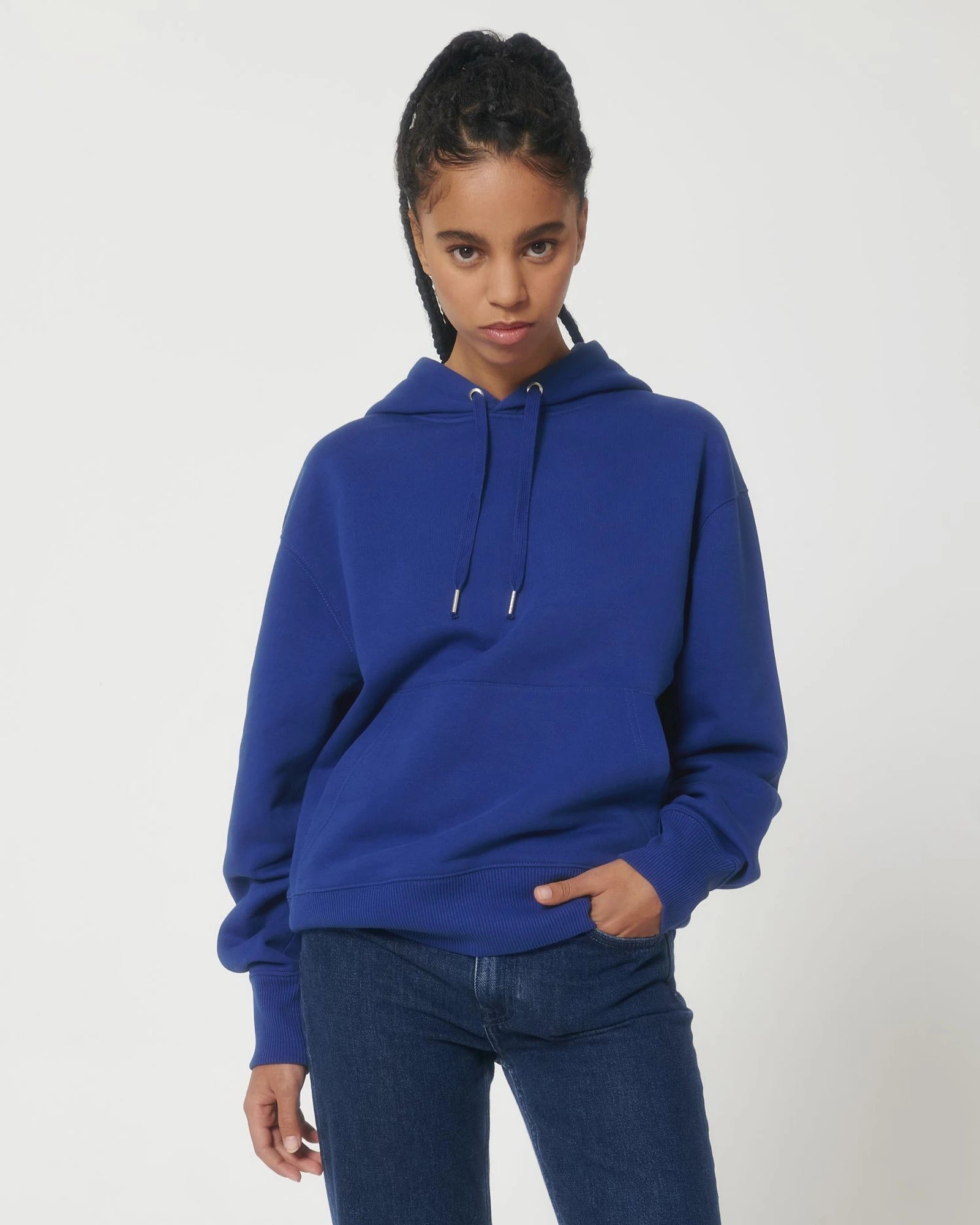 Bluza z kapturem unisex z bawełny organicznej Slammer z nadrukiem - Roboczy niebieski
