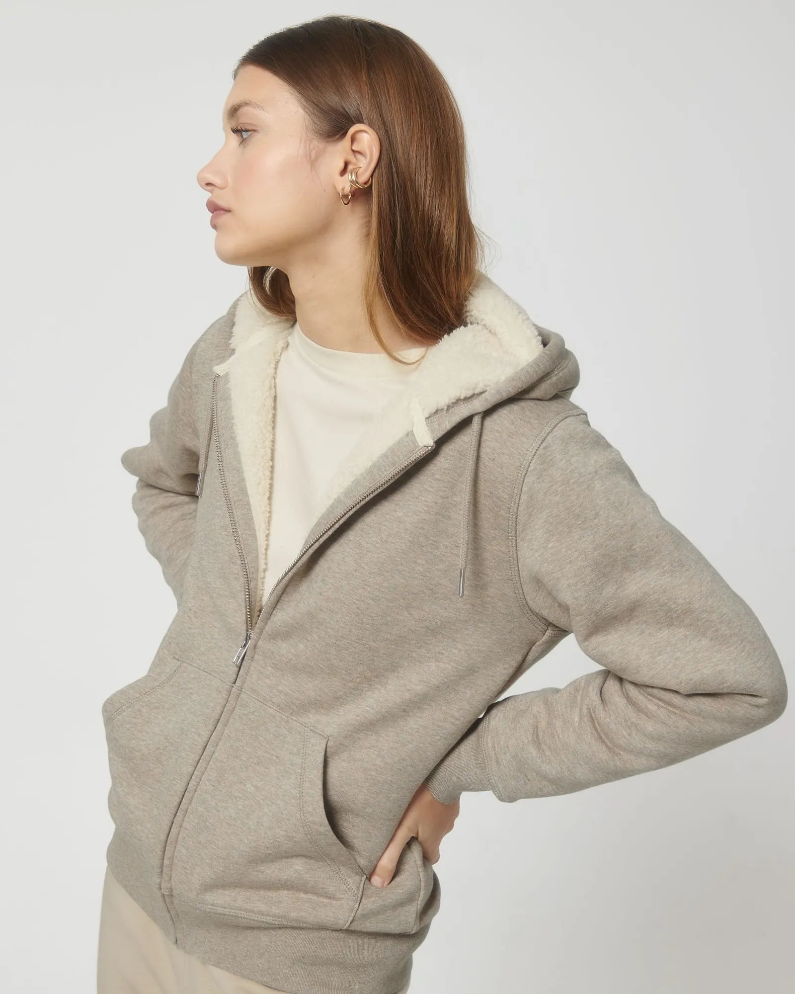Rozpinana bluza z kapturem unisex Stanley/Stella Hygger z nadrukiem - Piaskowy melanż