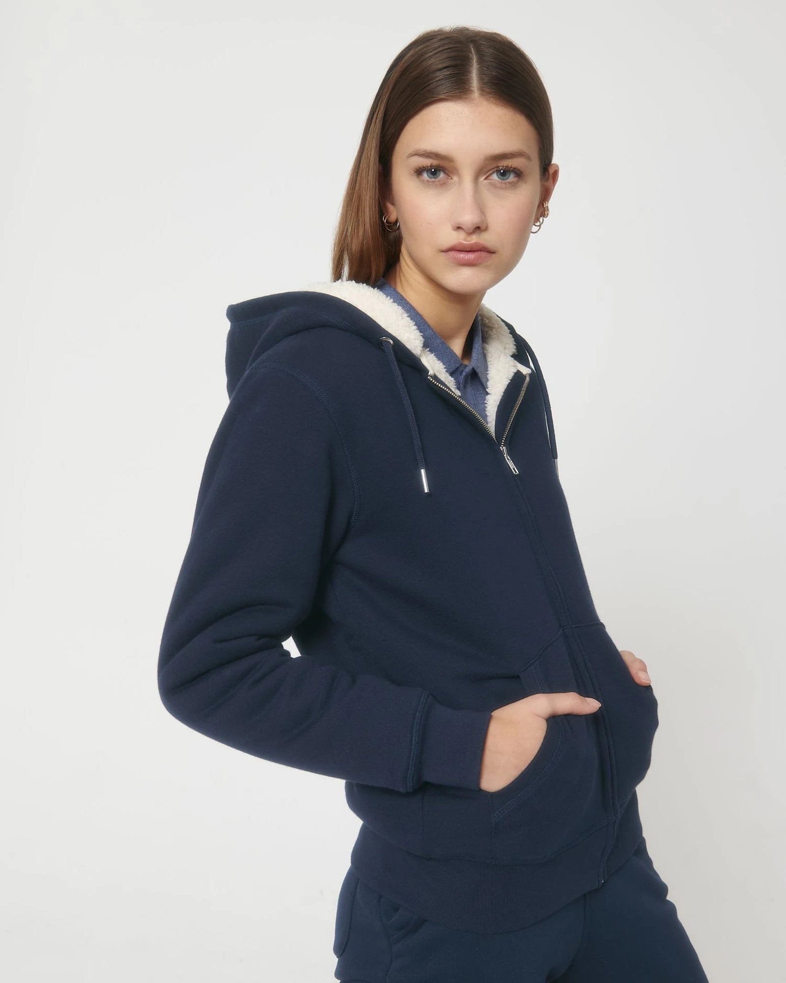 Rozpinana bluza z kapturem unisex Stanley/Stella Hygger z nadrukiem - Granatowy