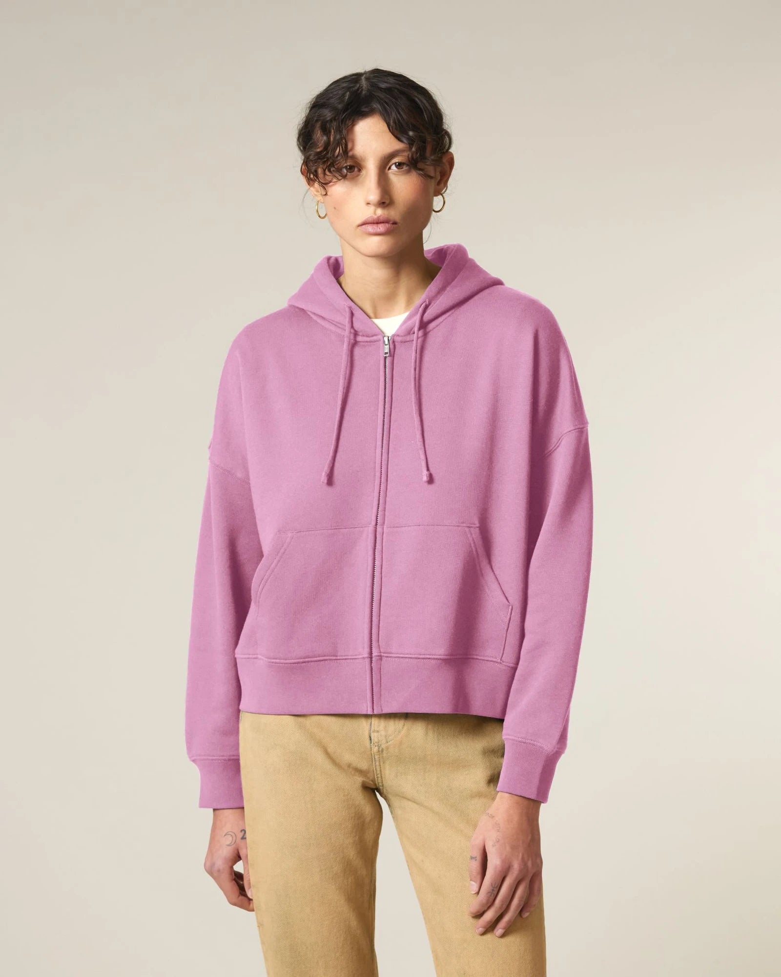 Bluza z kapturem rozpinana z bawełny organicznej Stanley/Stella Ida z nadrukiem - Bąbelkowy róż