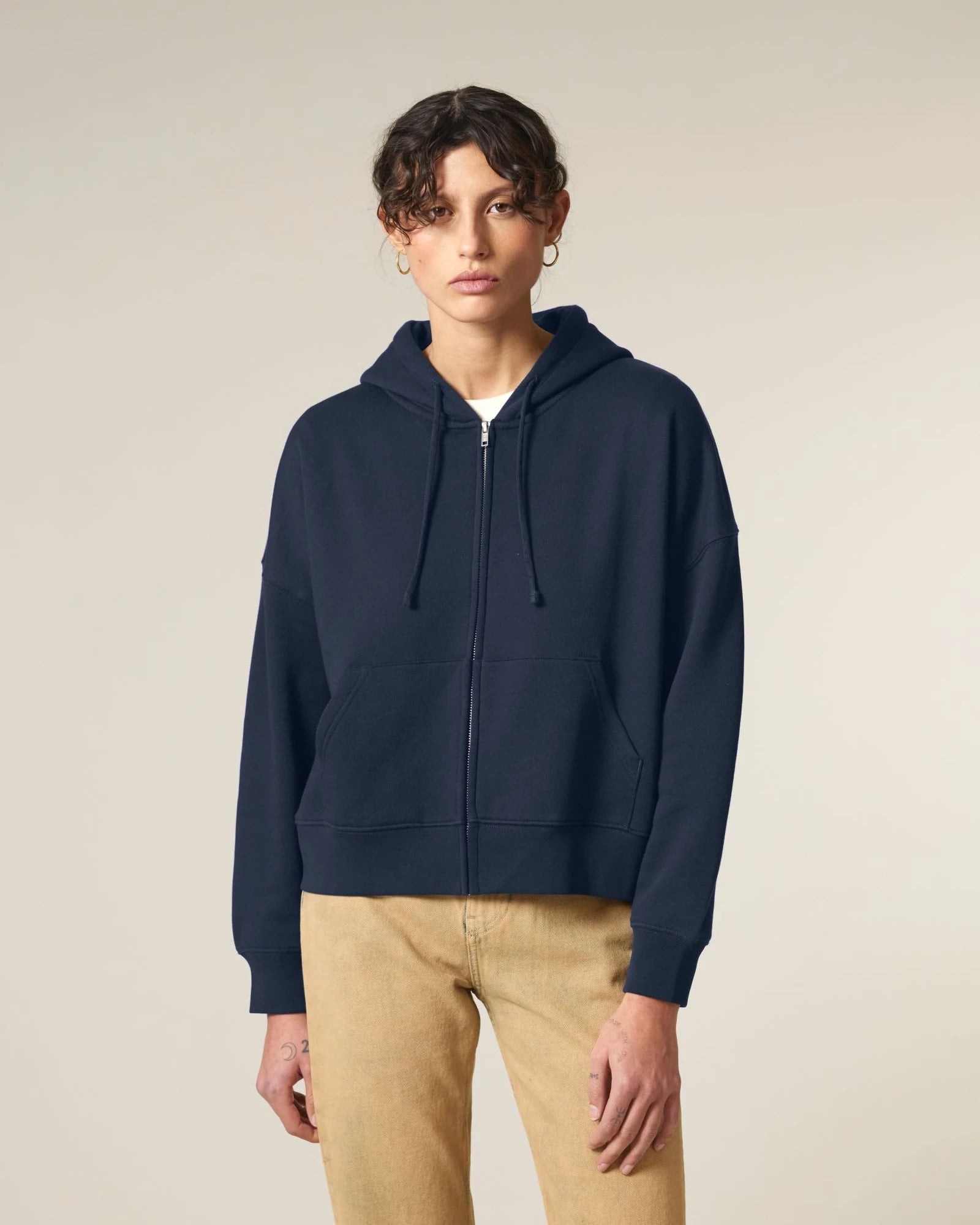 Bluza z kapturem rozpinana z bawełny organicznej Stanley/Stella Ida z nadrukiem - Granatowy