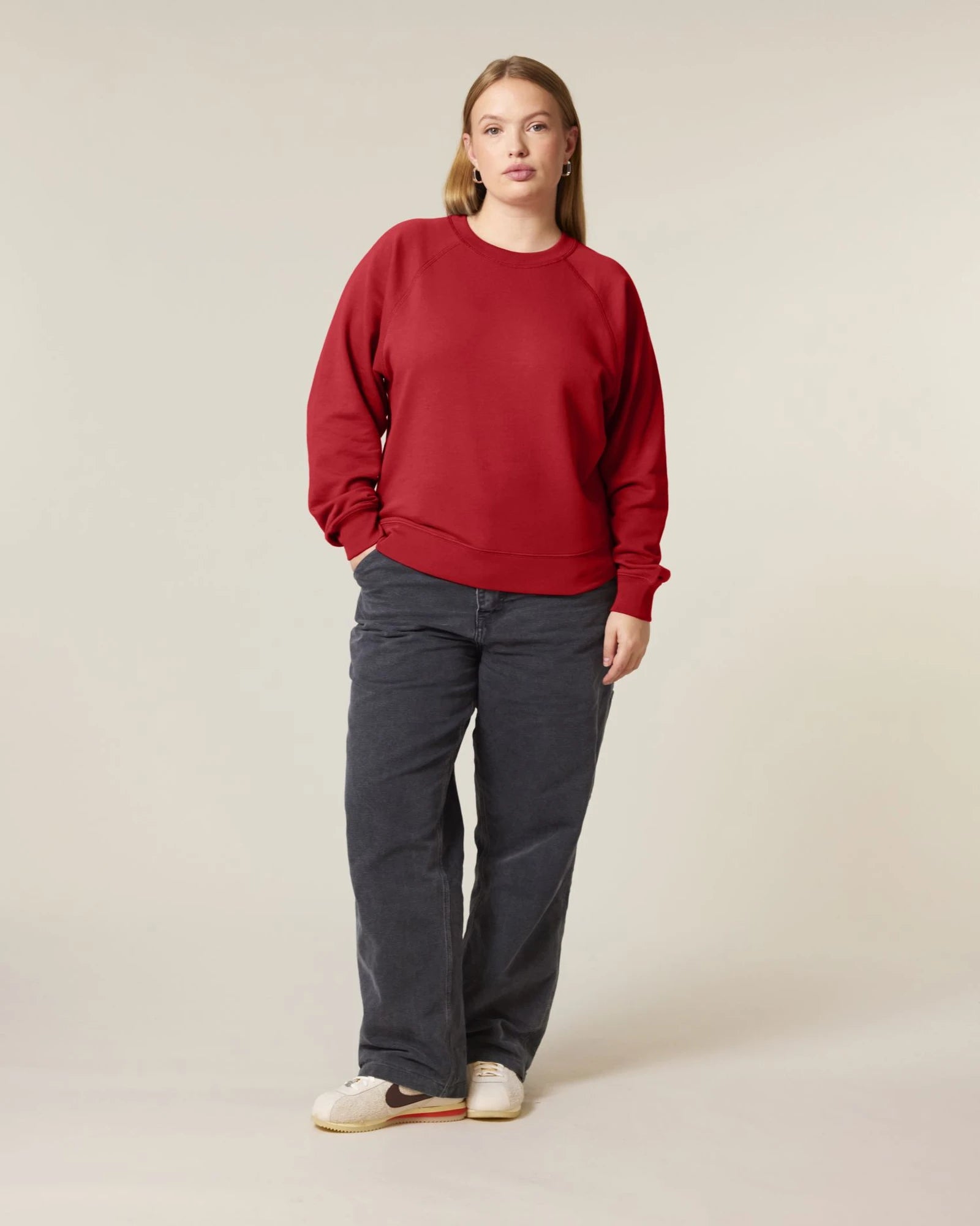 Bluza z okrągłym dekoltem z bawełny organicznej Stella Clara z nadrukiem - Czerwony