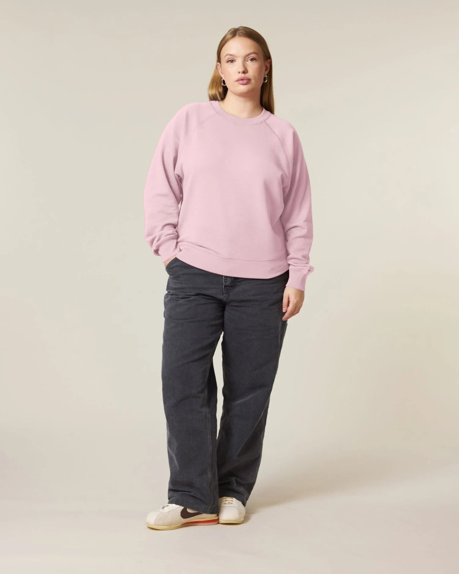 Bluza z okrągłym dekoltem z bawełny organicznej Stella Clara z nadrukiem - Bawełniany róż