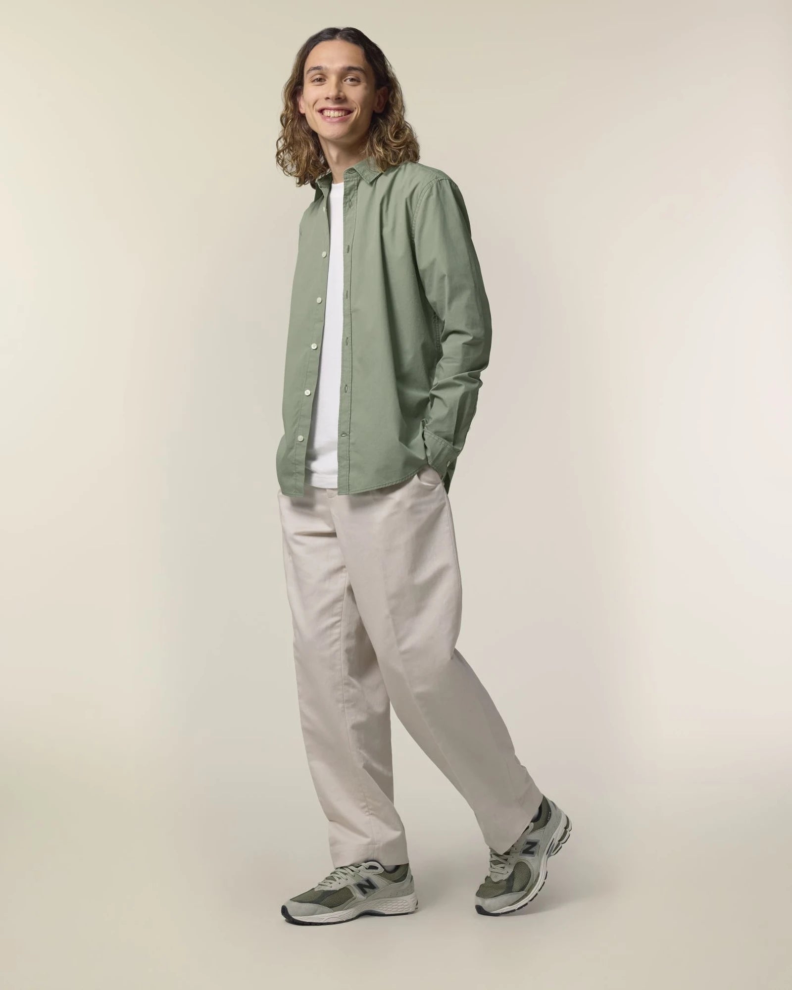 Koszula męska z bawełny organicznej Stanley/Stella Styler z nadrukiem - Miękkie khaki