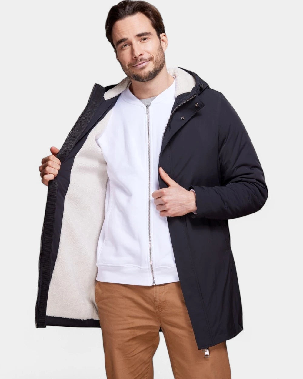 Długa parka z podszewką sherpa z logo - 2